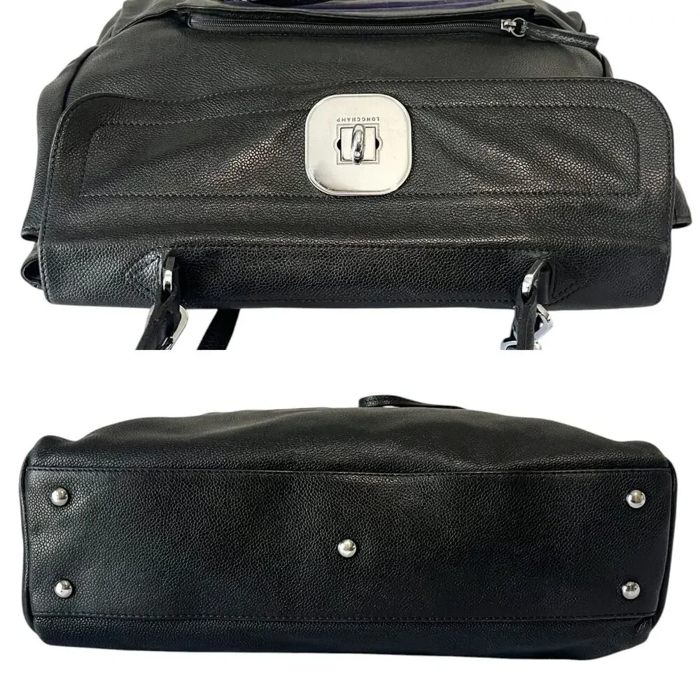 Longchamp Gatsby Top Handle Hobo Bag Black Leather Retro Y2K Vintage